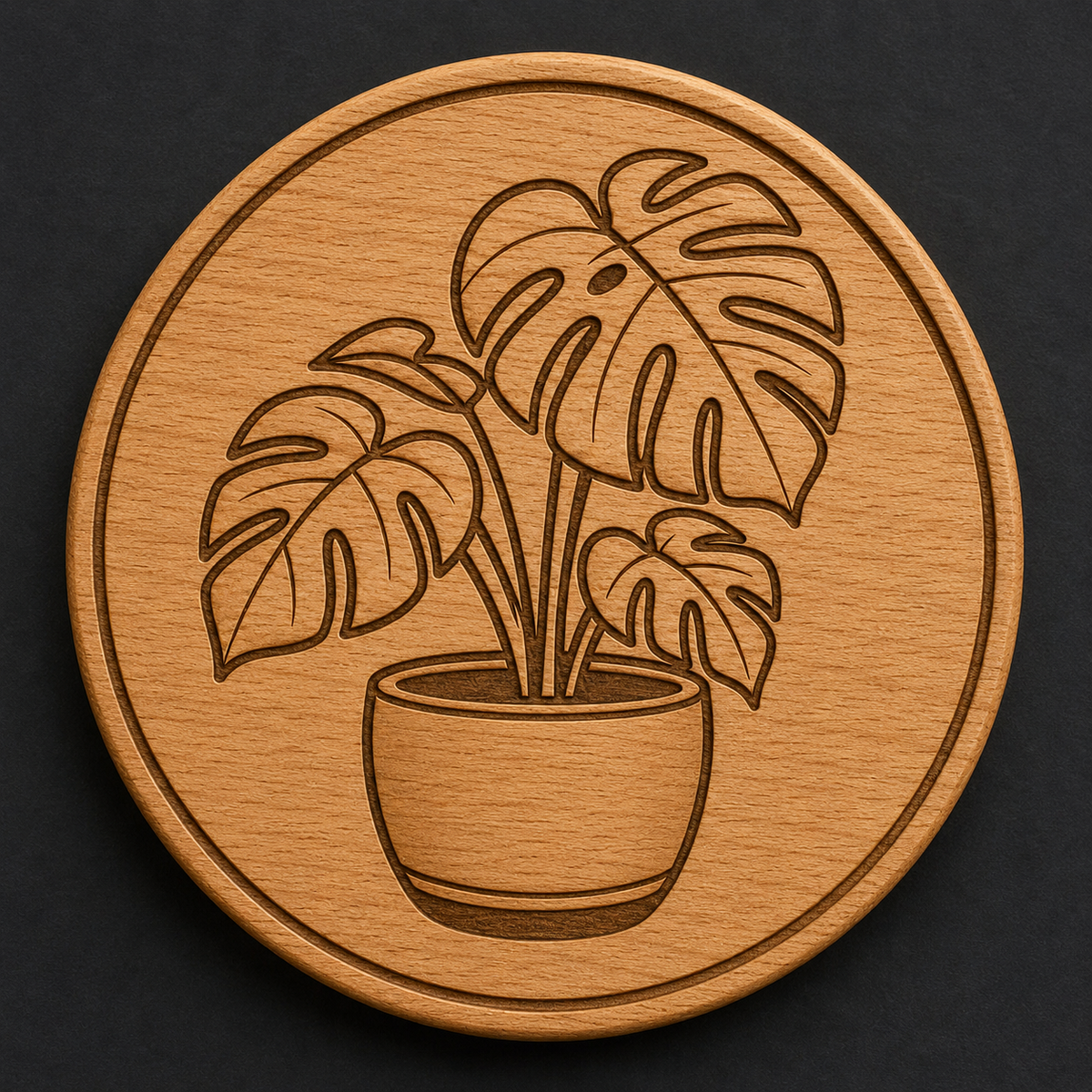Mid-Century Monstera Plant wooden magnet and bottle opener front view