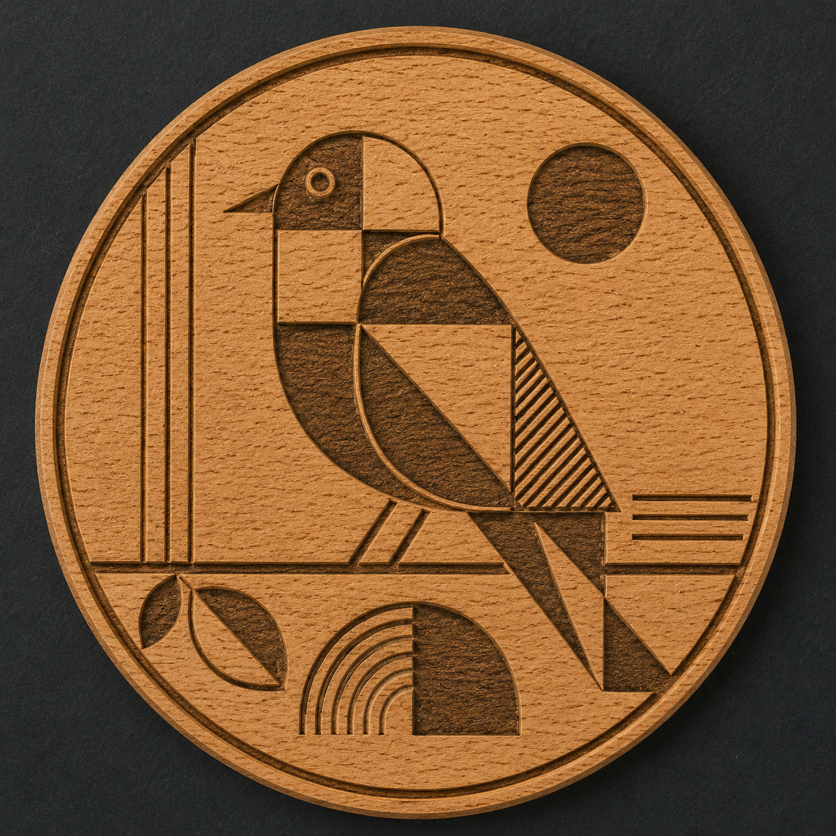 Bauhaus Bird wooden bottle opener and magnet front view