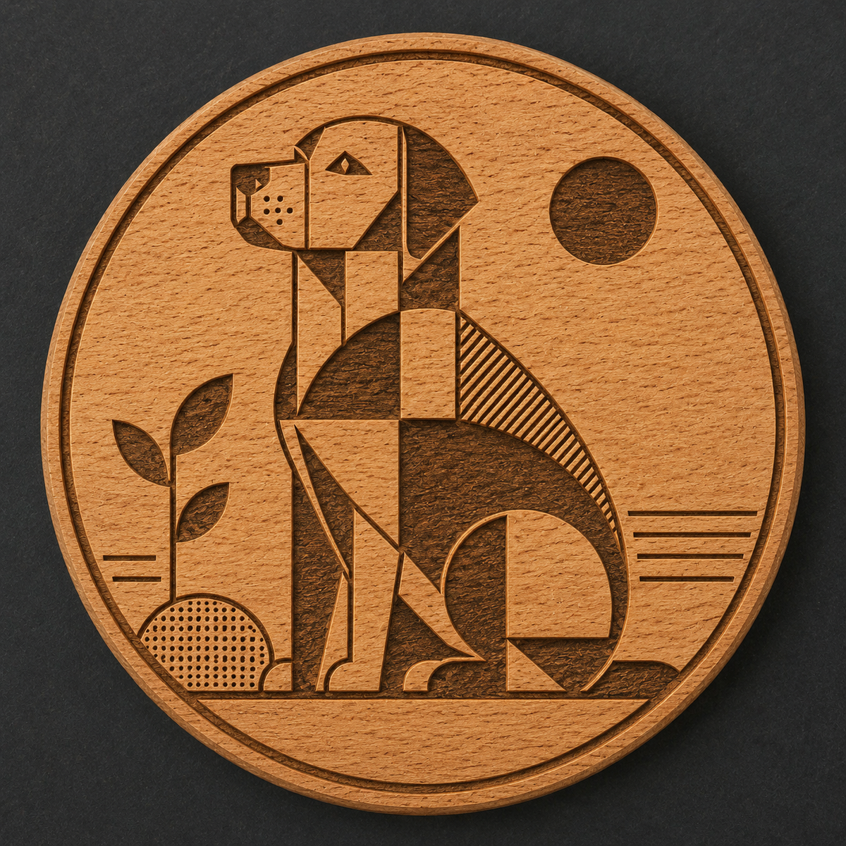 Bauhaus Dog wooden bottle opener and magnet front view