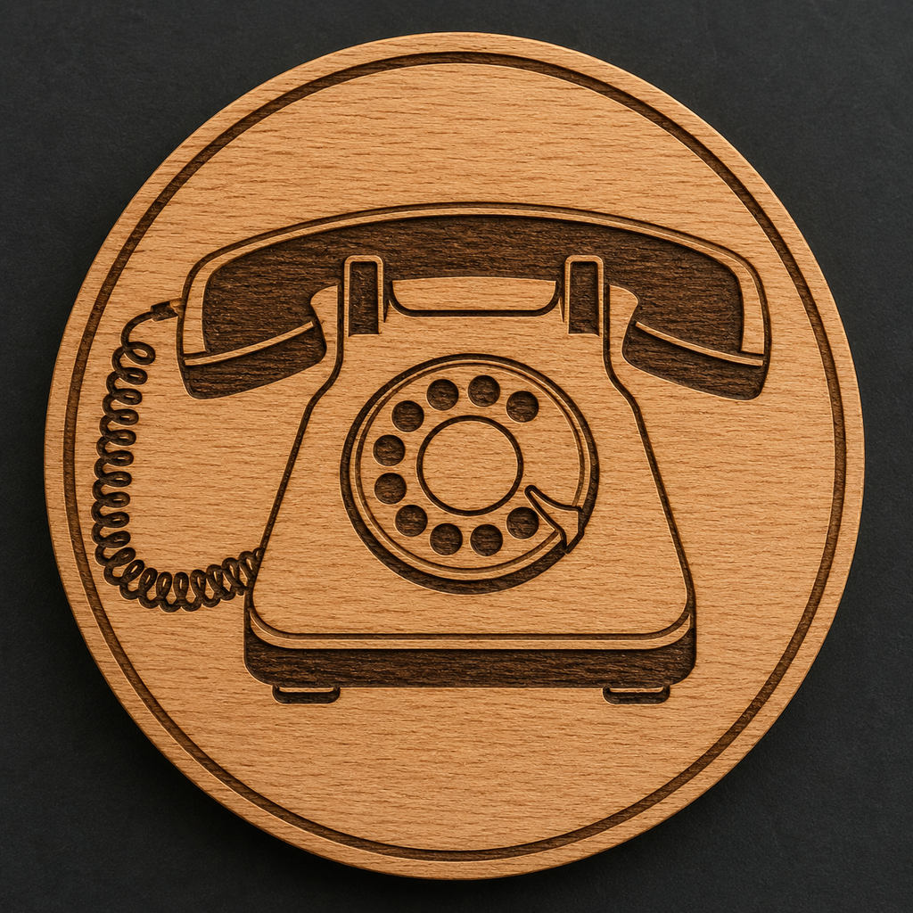 Retro Rotary Telephone wooden magnet and bottle opener front view