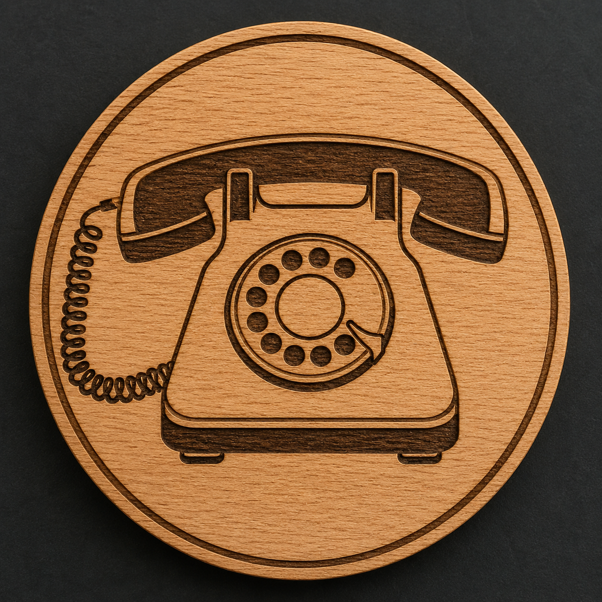 Retro Rotary Telephone wooden magnet and bottle opener front view