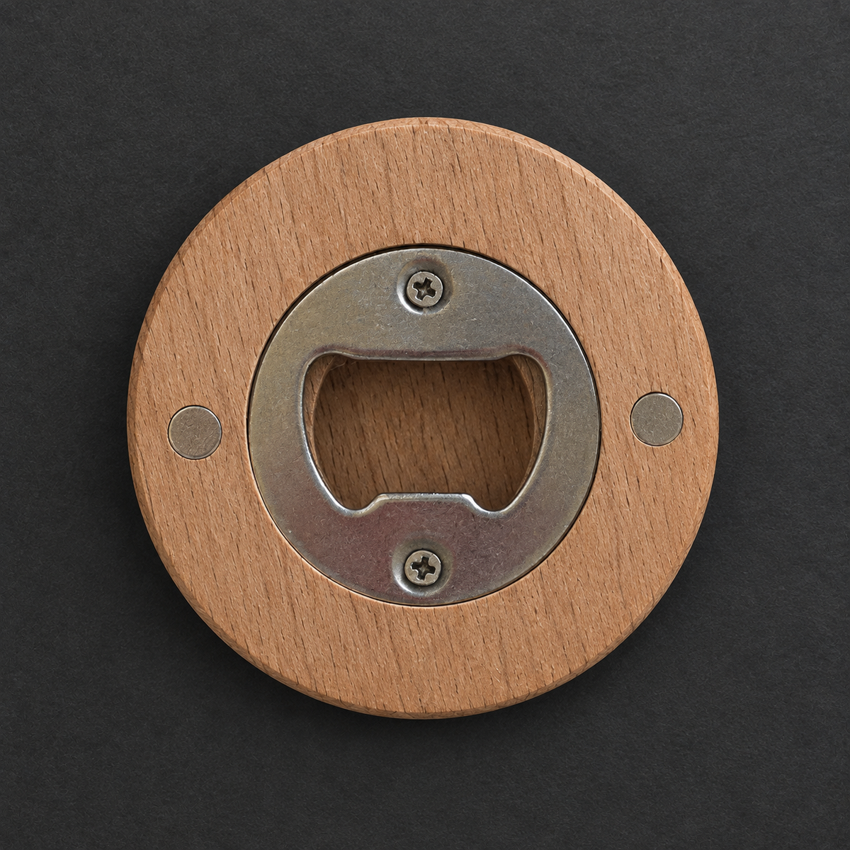 Wooden magnetic bottle opener back view