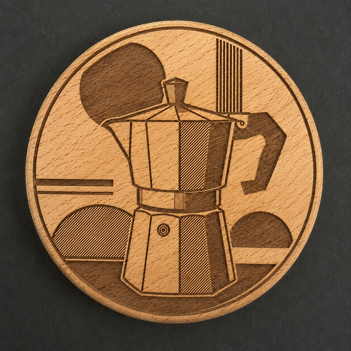 Bauhaus Moka Pot wooden bottle opener and magnet front view