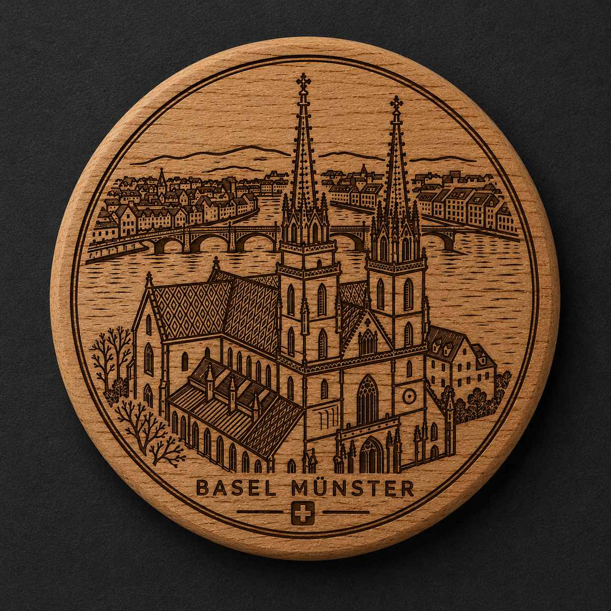 Basler Münster & Rhein Holz-Flaschenöffner & Magnet (SW-0064)