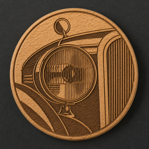 Bauhaus Vintage Car Headlight wooden bottle opener and magnet front view