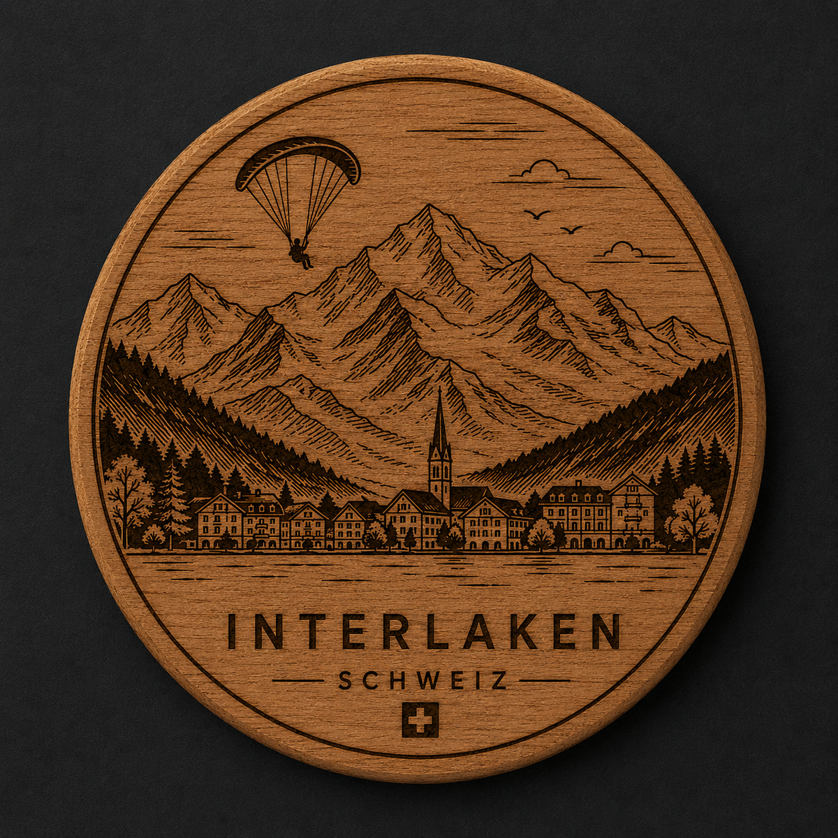 Interlaken Gleitschirmflug Holz-Flaschenöffner & Magnet (SW-0069)