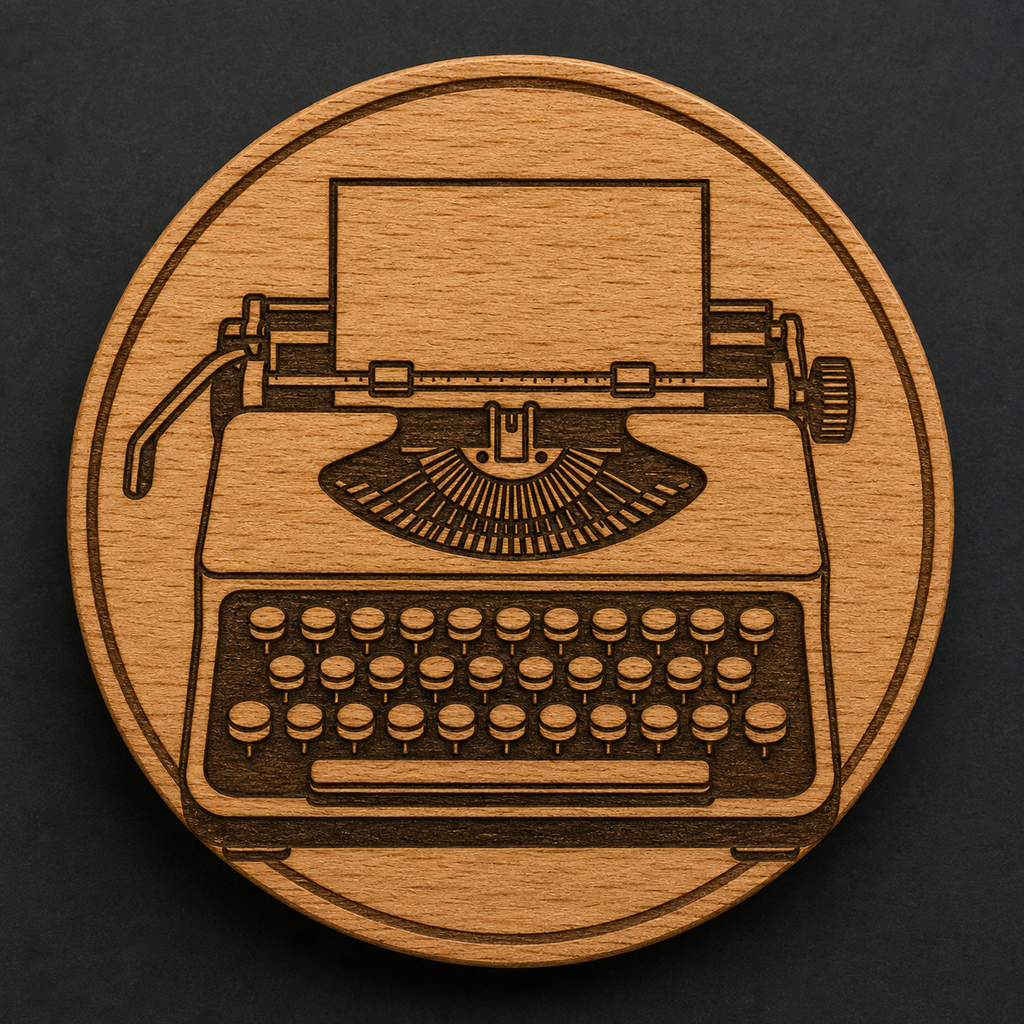 Vintage Typewriter wooden magnet and bottle opener front view