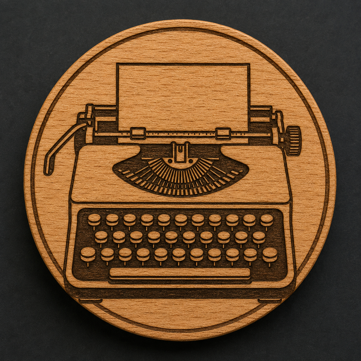 Vintage Typewriter wooden magnet and bottle opener front view