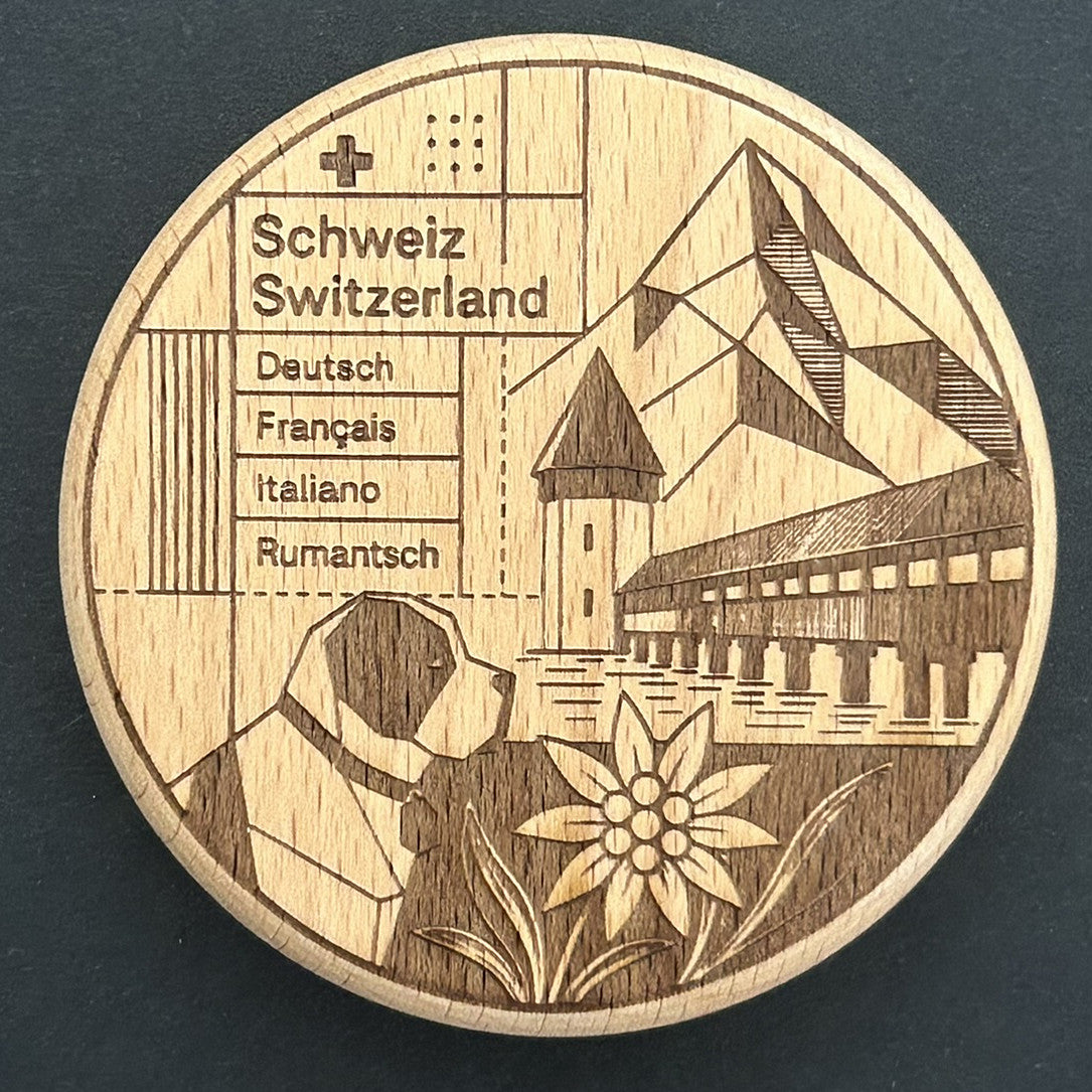 Schweizer Design Holzmagnet & Flaschenöffner