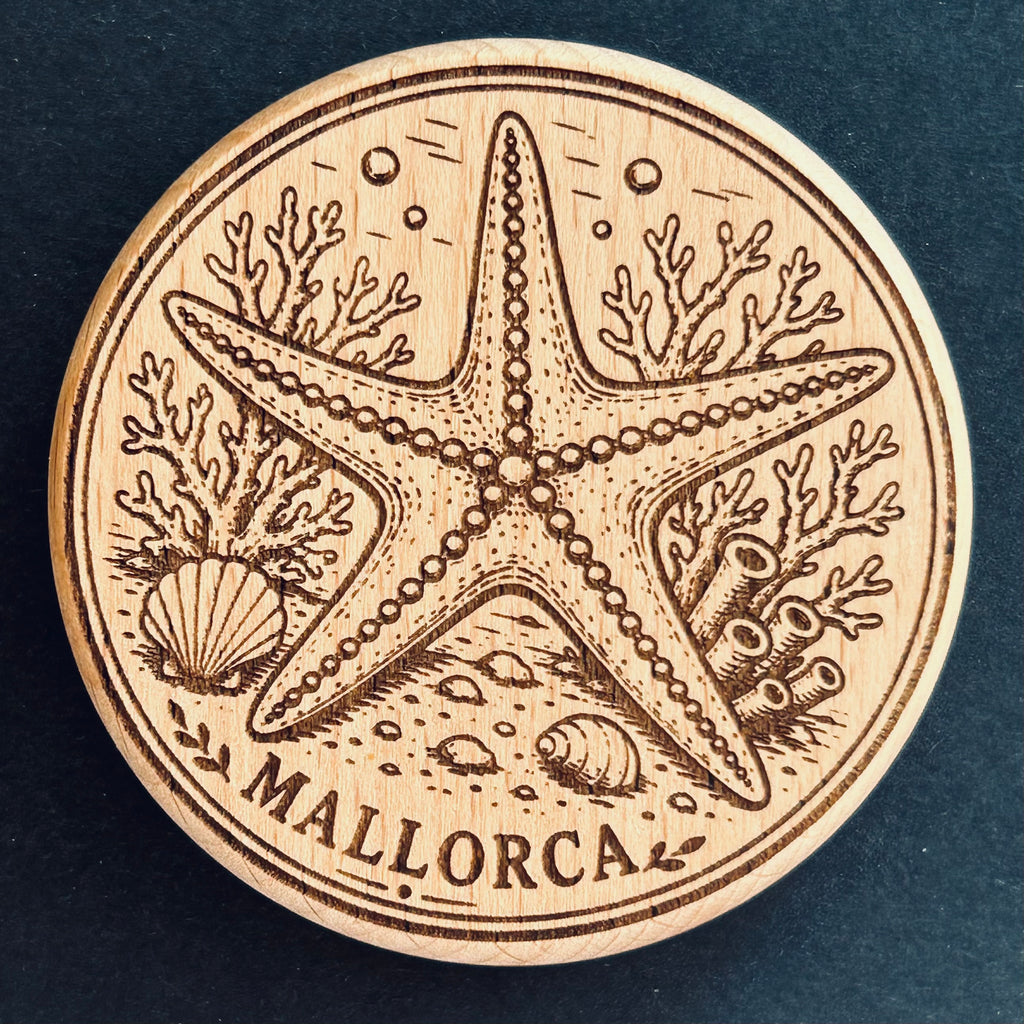 Magnetic Wooden Bottle Opener – Mallorca Starfish & Coral (MC-026)