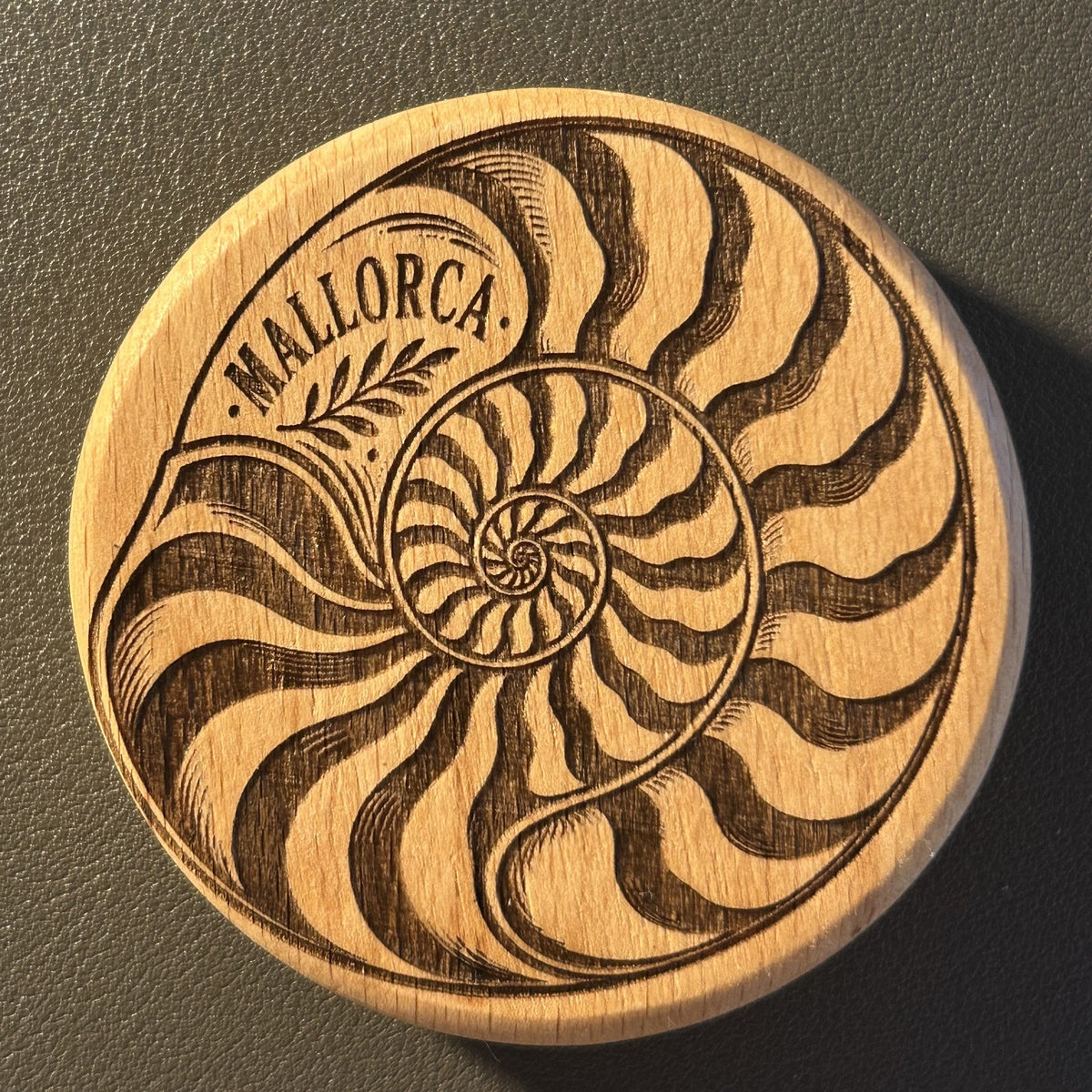 Mallorca nautilus shell wooden magnetic bottle opener